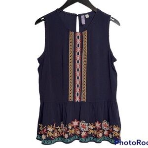 Alya Gauze Embroidered Top Navy Size Small